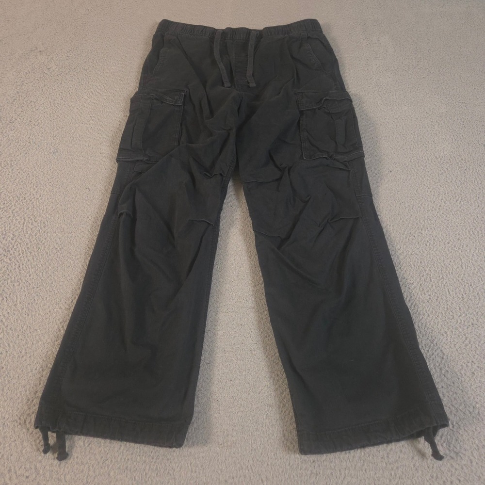 H&M Pants Mens Medium Black Cargo Relaxed Fit Wide Leg Cotton Stretch Utility